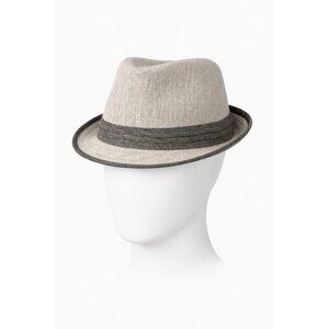 Unisex Linen Fedora Hat Light Beige Gray Band Summer Breathable